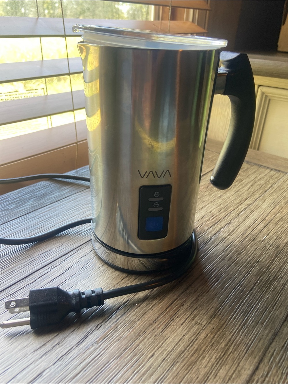 VAVA Electric Milk Frother — Brushed Stainless with Black Handle